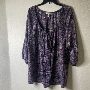 Dress Barn Purple and Black Paisley Blouse